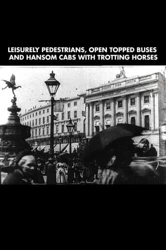 Poster for Leisurely Pedestrians, Open Topped Buses and Hansom Cabs with Trotting Horses